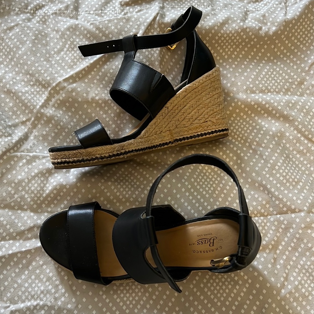 Wedges black heels leather
